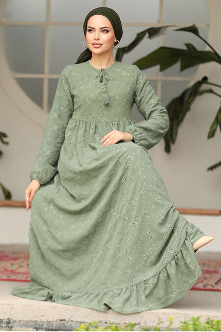 Modest Almond Green Summer Dress 23201CY - NEVA STYLE