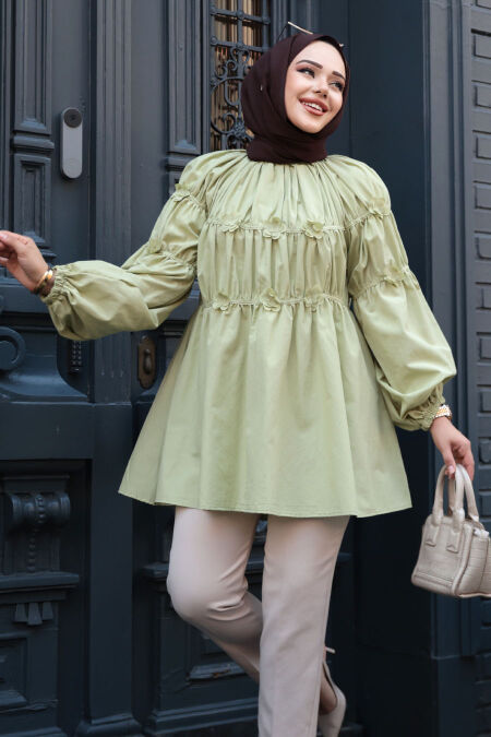 Modest Almond Green Top 101033CY - NEVA STYLE