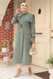 Modest Almond Green Trench Coat 19023CY - 2