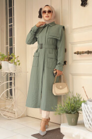 Modest Almond Green Trench Coat 19023CY - 3