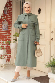 Modest Almond Green Trench Coat 19023CY - 1