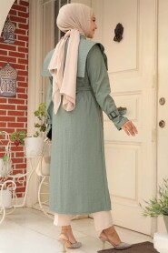 Modest Almond Green Trench Coat 19023CY - 4