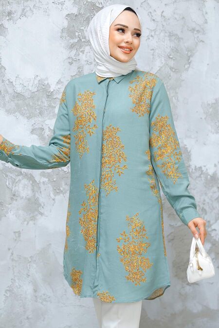 Modest Almond Green Tunic 11720CY - NEVA STYLE
