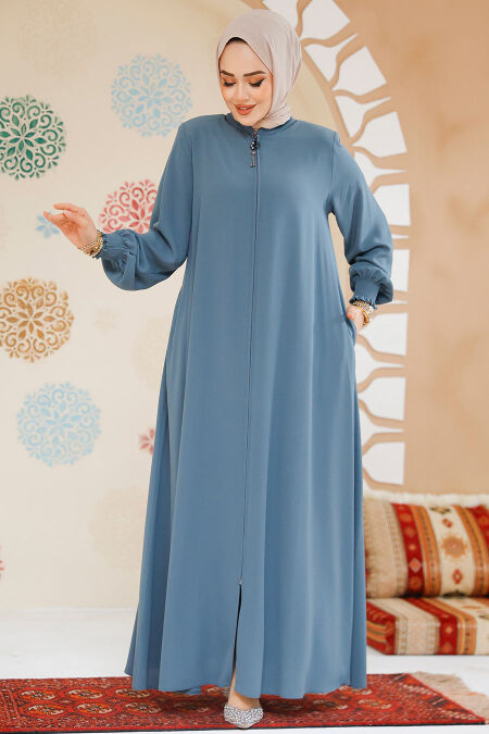 Modest Almond Green Turkish Abaya 45287CY - NEVA STYLE