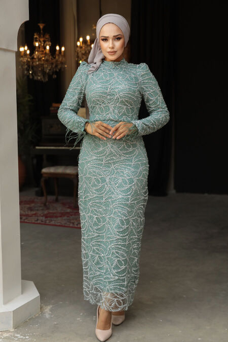 Modest Almond Green Wedding Dress 52056CY - NEVA STYLE