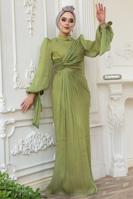 Modest Almond Green Wedding Dress 52285CY - NEVA STYLE
