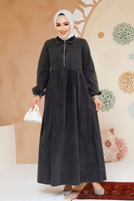 Modest Antrasit Denim Dress 19105ANT - NEVA STYLE