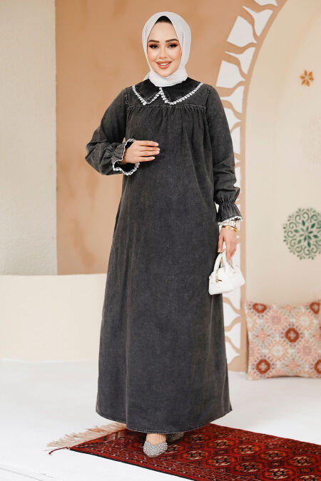 Modest Antrasit Denim Dress 19123ANT - NEVA STYLE