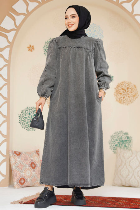 Modest Antrasit Denim Dress 19129ANT - NEVA STYLE