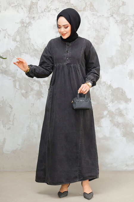 Modest Antrasit Denim Dress 19139ANT - NEVA STYLE