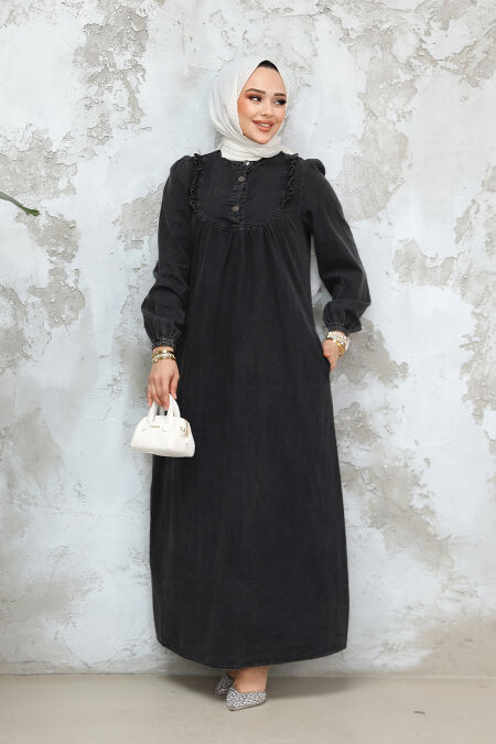 Modest Antrasit Denim Dress 19141ANT - NEVA STYLE