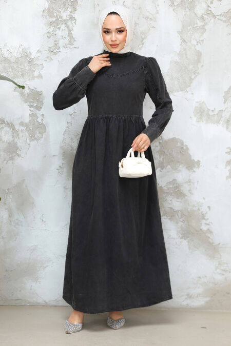 Modest Antrasit Denim Dress 19142ANT - NEVA STYLE