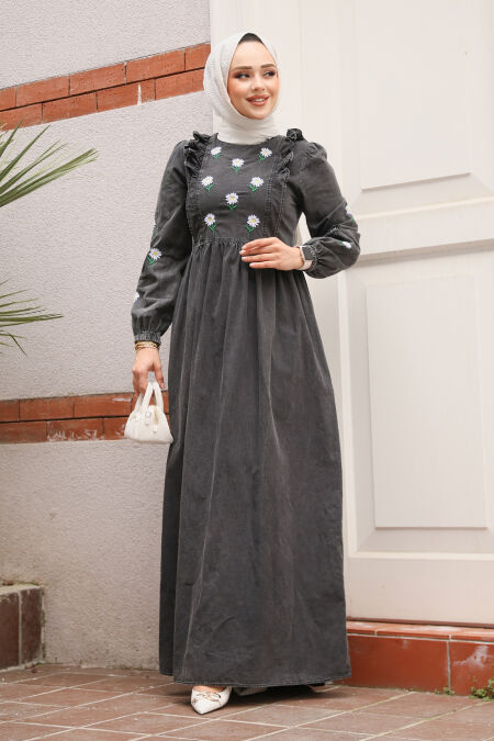 Modest Antrasit Denim Dress 19145ANT - NEVA STYLE
