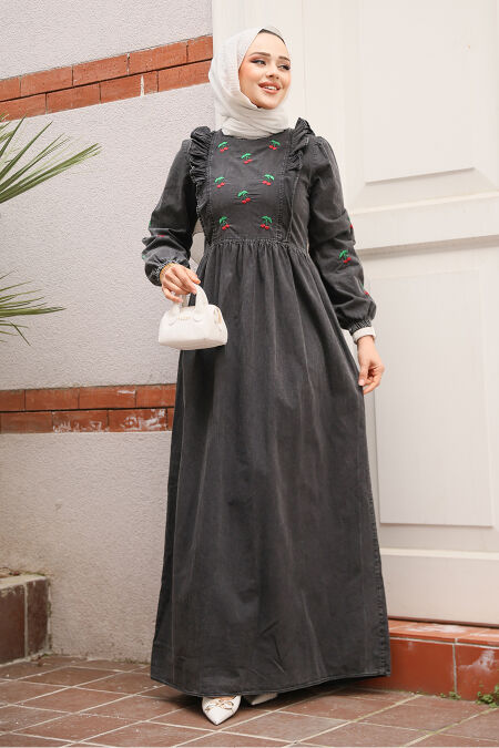 Modest Antrasit Denim Dress 19146ANT - NEVA STYLE