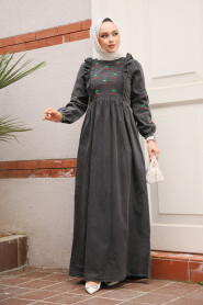 Modest Antrasit Denim Dress 19146ANT - 2