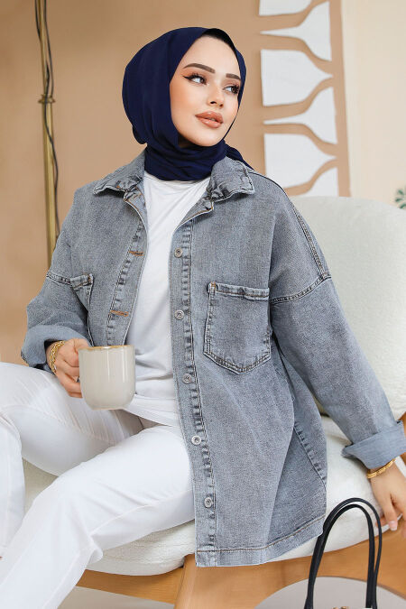 Modest Antrasit Denim Jacket 16699ANT - NEVA STYLE