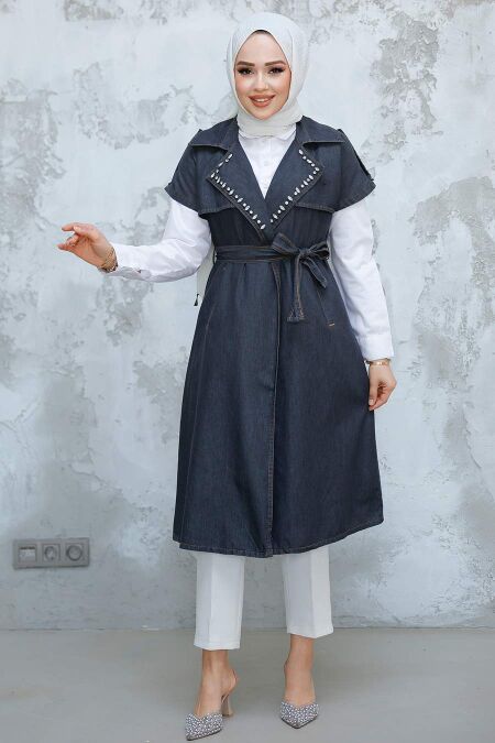 Modest Antrasit Denim Vest 6572ANT - NEVA STYLE