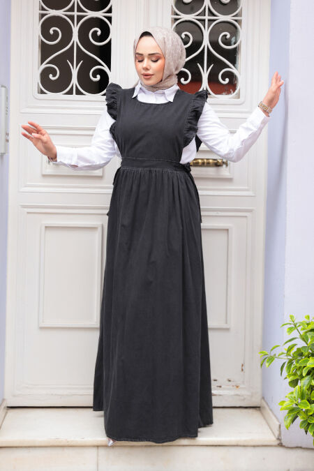 Modest Antrasit Gilet Denim Dress 19113ANT - NEVA STYLE