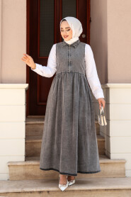 Modest Antrasit Gilet Denim Dress 19135ANT - 2