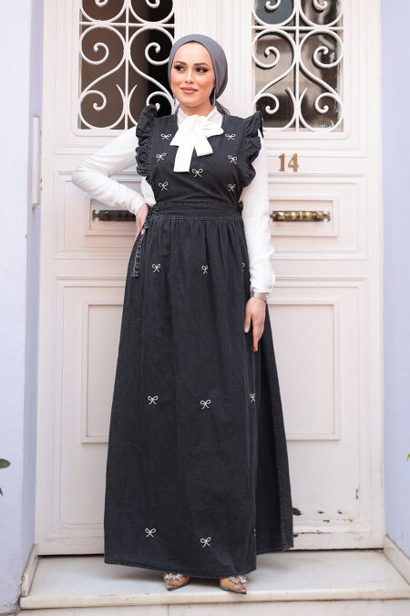 Modest Antrasit Gilet Denim Dress 19149ANT - NEVA STYLE