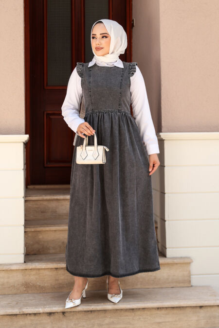 Modest Antrasit Long Denim Dress 19134ANT - NEVA STYLE