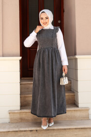 Modest Antrasit Long Denim Dress 19134ANT - 2
