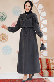 Modest Antrasit Long Sleeve Denim Dress 19136ANT - 1