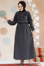 Modest Antrasit Long Sleeve Denim Dress 19136ANT - 2