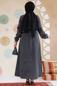 Modest Antrasit Long Sleeve Denim Dress 19136ANT - 3