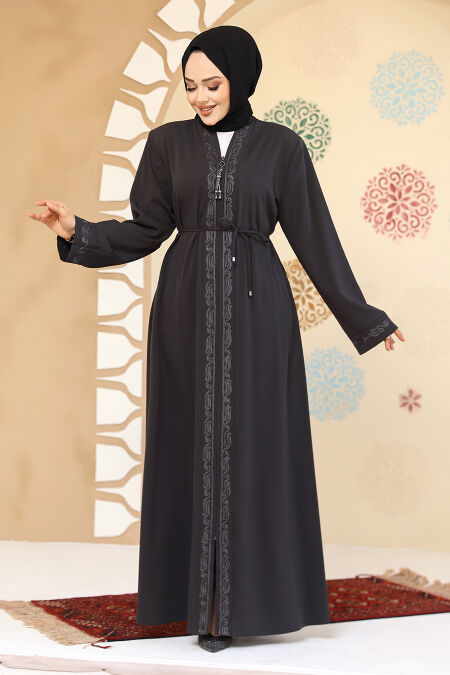 Modest Antrasit Plus Size Abaya 45297ANT - NEVA STYLE