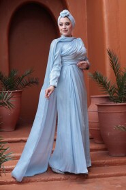 Modest Baby Blue Bridal Dress 52142BM - 3