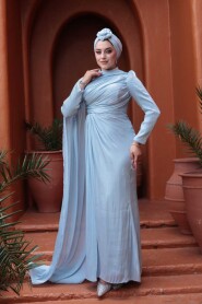 Modest Baby Blue Bridal Dress 52142BM - 4