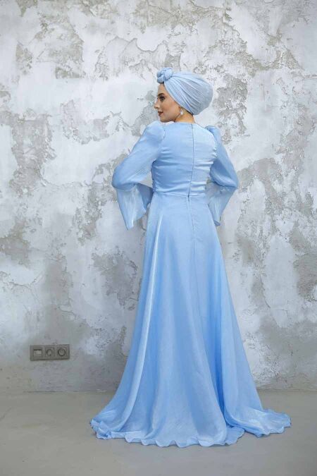light blue bridesmaid dresses modest Claire Blue Modest Chiffon Dress