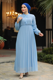 Modest Baby Blue Chiffon Maxi Dresses 50351BM - 4