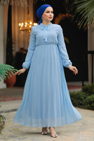 Modest Baby Blue Chiffon Maxi Dresses 50351BM - 1