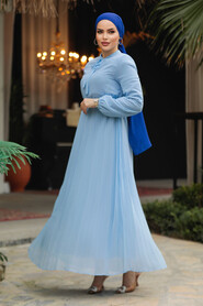 Modest Baby Blue Chiffon Maxi Dresses 50351BM - 3