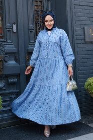 Modest Baby Blue Eid Dress 103016M - 1