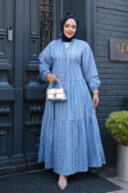 Modest Baby Blue Eid Dress 103016M - 2