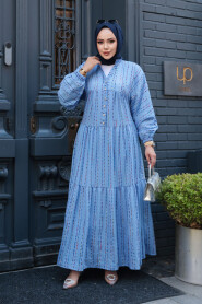 Modest Baby Blue Eid Dress 103016M - 3