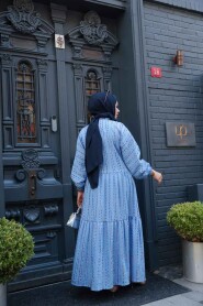 Modest Baby Blue Eid Dress 103016M - 4