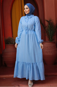 Modest Baby Blue Eid Dress 23181BM - 3