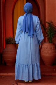 Modest Baby Blue Eid Dress 23181BM - 4