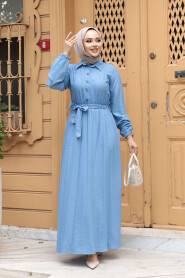 Modest Baby Blue Eid Dress 7238BM - 2