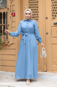 Modest Baby Blue Eid Dress 7238BM - 3