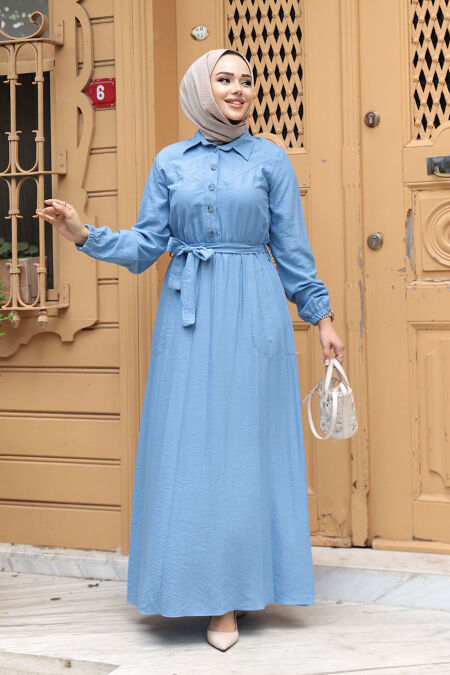 Modest Baby Blue Eid Dress 7238BM - NEVA STYLE