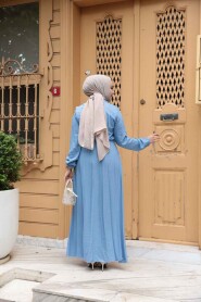 Modest Baby Blue Eid Dress 7238BM - 4