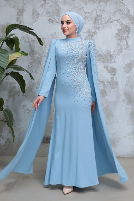 Modest Baby Blue Evening Dress 51671BM - NEVA STYLE