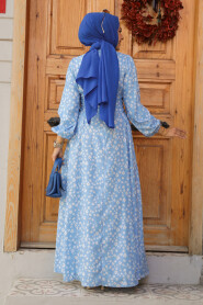 Modest Baby Blue Floral Dress 61073BM - 3