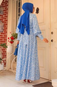 Modest Baby Blue Floral Dress 61091BM - 3