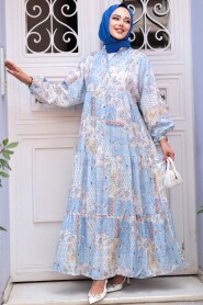 Modest Baby Blue Floral Long Dress 710503BM - 2